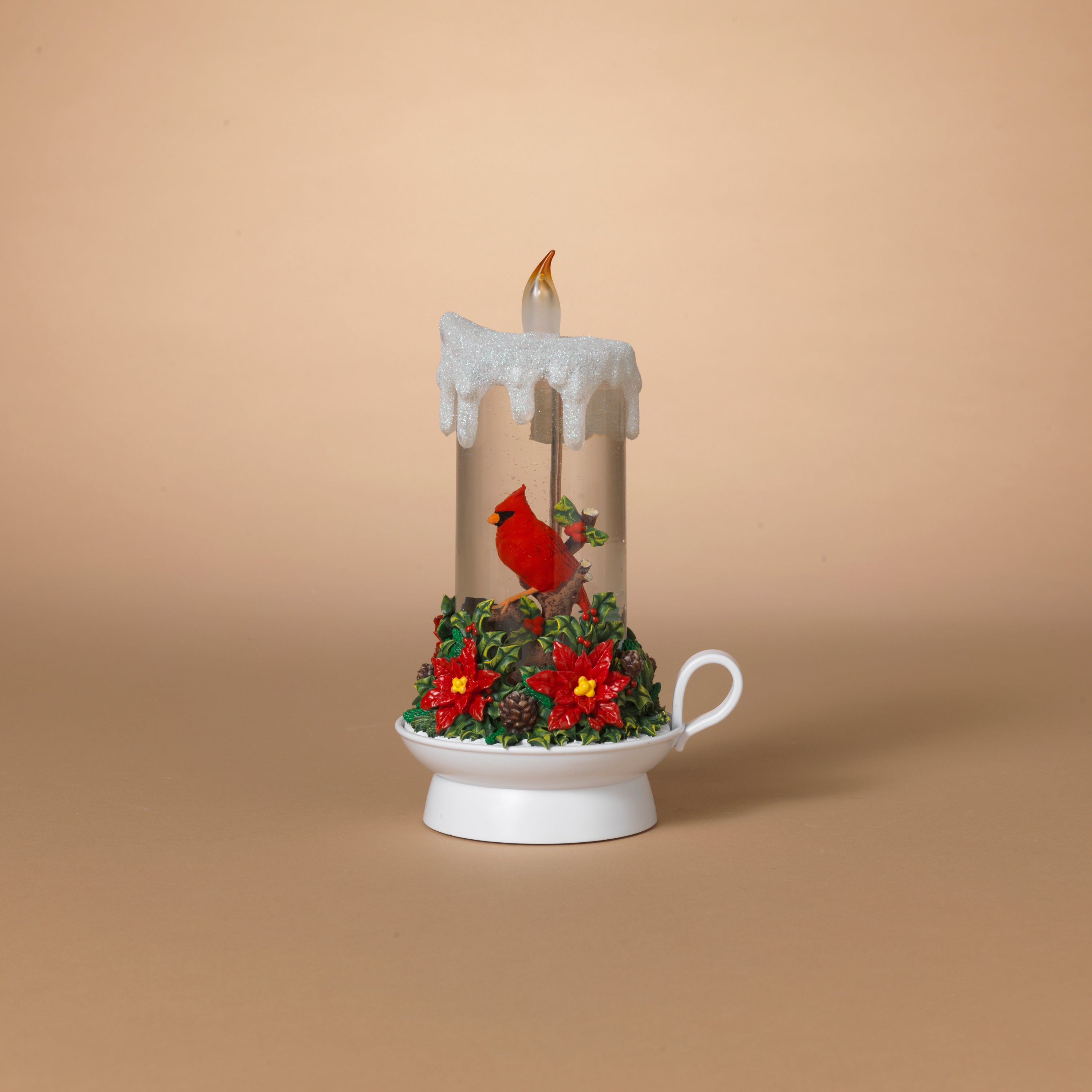 Lighted 9 in H Battery Operated Lighted Cardinal Spinning Water Globe Candle